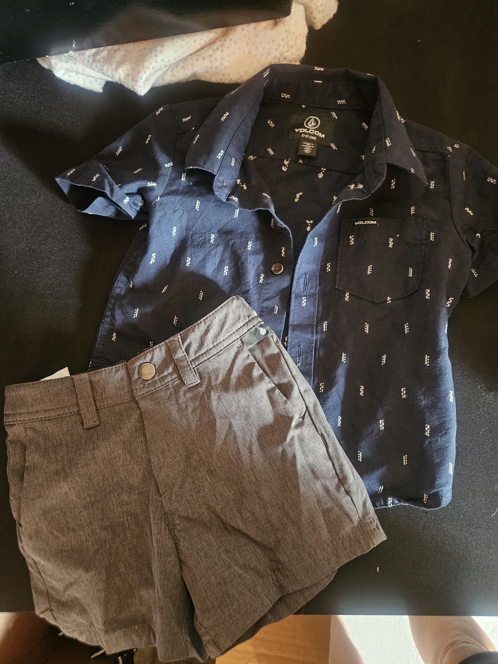Volcom Kids Navy Button-Down Shirt with Gray Shorts Matching Set